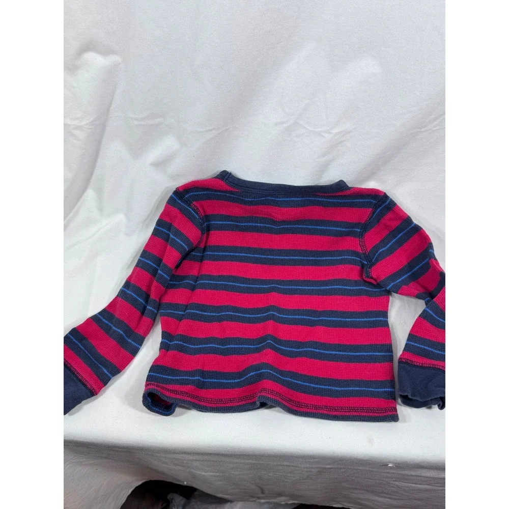 OshKosh Bgosh Boys 3T Thermal Shirt Navy Blue Red Striped Waffle Knit Long Sleev